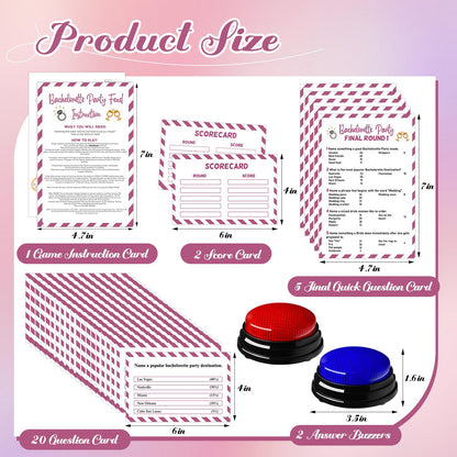 Soulchen Bachelorette Friendly Feud Game Set Bachelorette Party Game Trivia Quiz with Cards and 2 Buzzer for Adults Family Home Games Activities Party Supplies, Battery Not Included