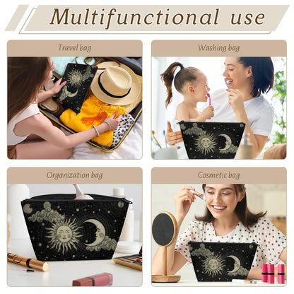 KUYEHTAO Astrology Sun Moon Gothic Makeup Bag for Women, Portable Cosmetic Bag for Travel Purse, Fashion Zipper Makeup Pouch, Small Travel Bag for Purse