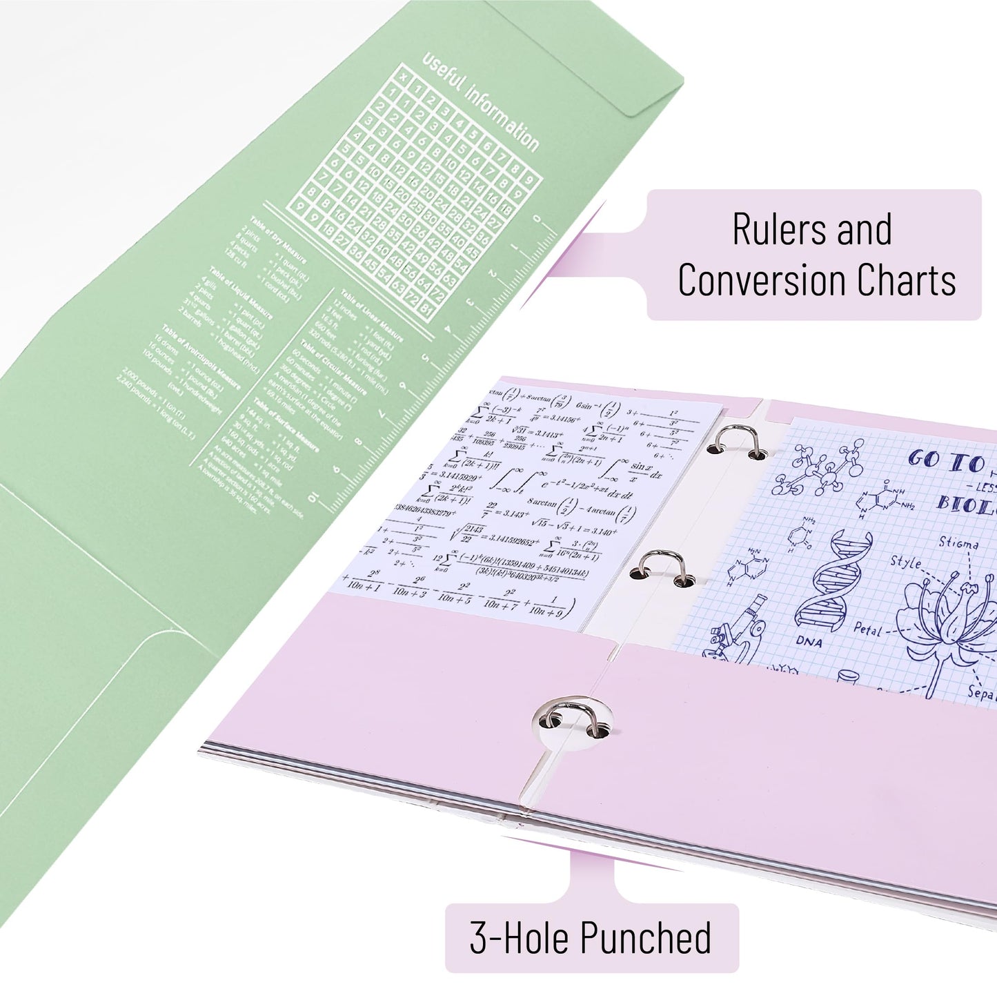 Mr. Pen- 4-Pocket Folders, 24 Pack, 12.5" x 9.5", Pastel Colors, Tear-Resistant Paper Folders Bulk with Pockets 3 Holes Punched, High Capacity, Includes Rulers and Conversion Charts for School