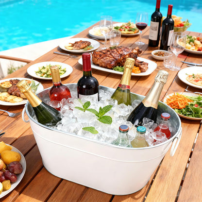 1PC Galvanized Tub Ice Bucket for Parties, Thick Metal Galvanized Drink Buckets, Beverage Tub with Handles, Drink Bucket for Indoor & Outdoor Party (White)