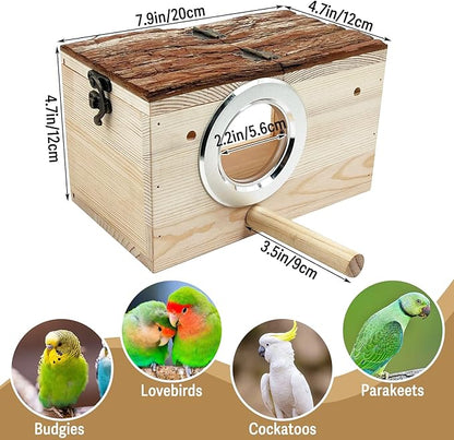 Tfwadmx Parakeet Nesting Box - Wooden Parrot Nest for Cockatiel, Lovebirds, Budgie, Conure - Acrylic Transparent Bird House With Perch for Breeding