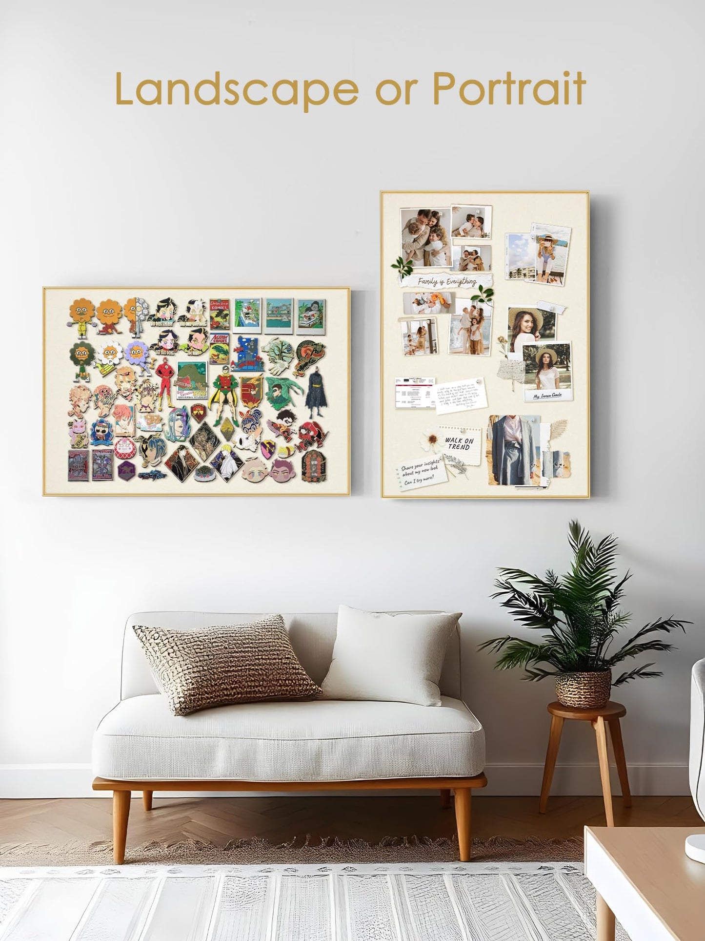 Lightomorrow Bulletin Board 40 x 30 inches, Oatmeal White Pin Board, Golden Aluminum Framed Fabric Cork Board with 10 Push Pins