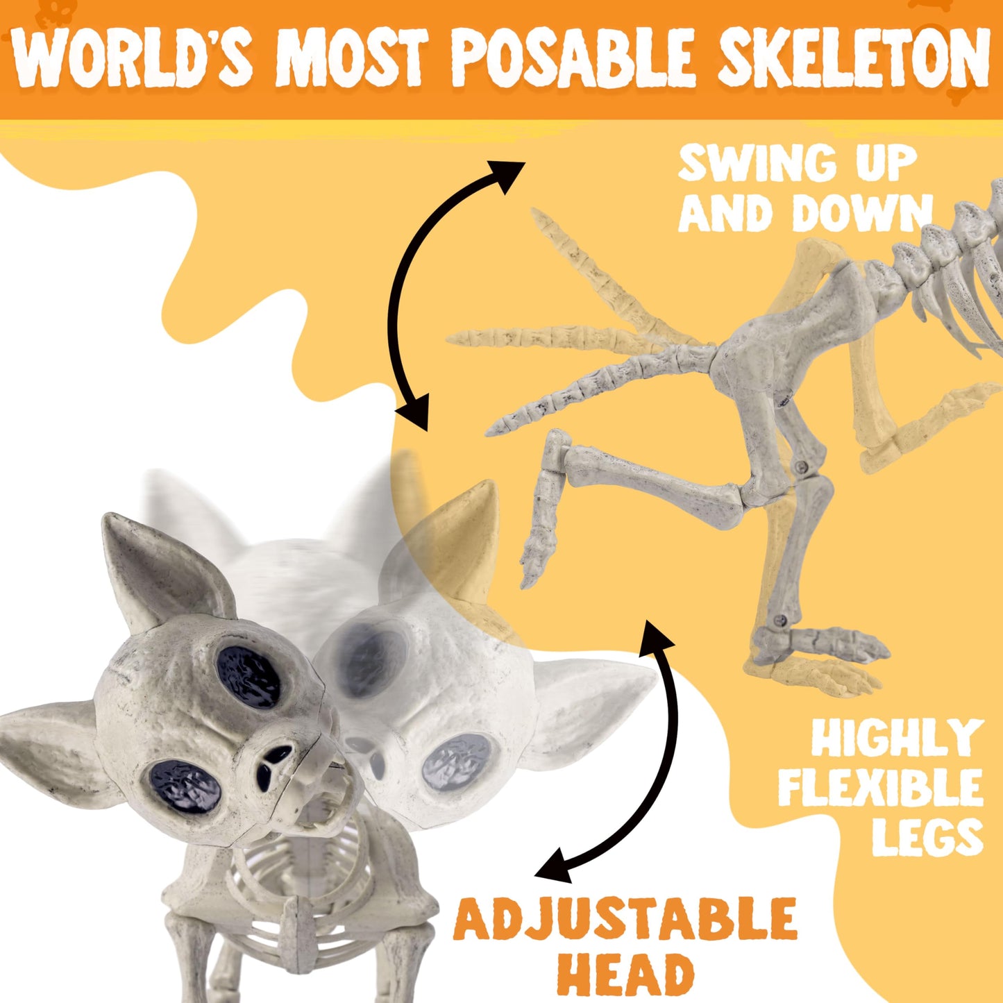JOYIN Plastic Chihuahua Dog Skeleton Halloween Decorations 12.6 inches Plastic Puppy Bones Skeleton with Posable Joints for Halloween Indoor Outdoor, Graveyard Party Decor