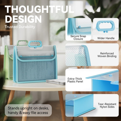 ABC life Clear Plastic Expanding File Folder with Handle, Portable File Organizer for Letter/A4 & Manila Folders, Large-Capacity Accordion File with Inner Mesh Pocket for Home, Office & School, 2 Pack