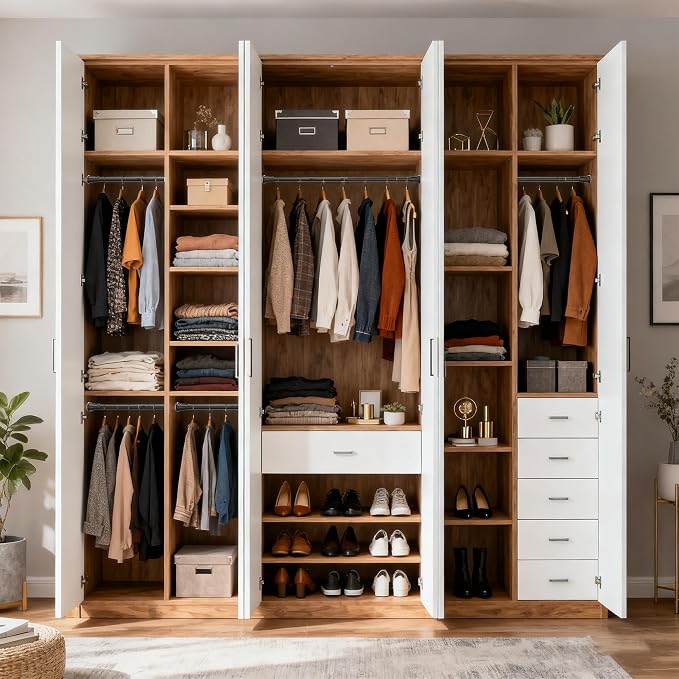 1.1 Inch Diameter Tension Closet Rods for Hanging Clothes 32-48 Inch, Adjustable Pole Closet to Hang Clothes, Heavy Duty Closet bar for Wardrobes with No Drilling Holder, Matte Black
