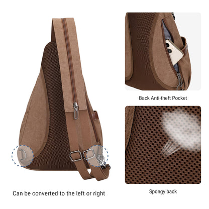 WITZMAN Canvas Sling Bag for Men Women Convertible Sling Backpack Crossbody Vintage Chest Bag Travel Casual Daypack（A8003 Brown）