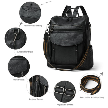 Shrrie Backpack Purse for Women Fashion Leather Backpack Purse Designer Travel Backpack Convertible Shoulder Bag with Wristlet