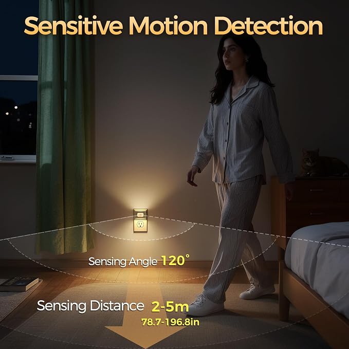 DORESshop LED Night Light[2 Pack], Night Lights Plug into Wall, 3 Color Temperatures Plug in Night Light with Motion Sensor, Dusk to Dawn Sensor, Nightlights for Adults, Bedroom, 3CCT, White Cover