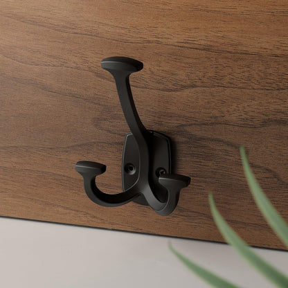 HARPOON Triple Prong Decorative Wall Hook | 3 Pack Matte Black Hook for Coat, Hats, Backpacks, Bags | Hooks for Bathroom, Bedroom, Closet, Entryway, Laundry Room, Office