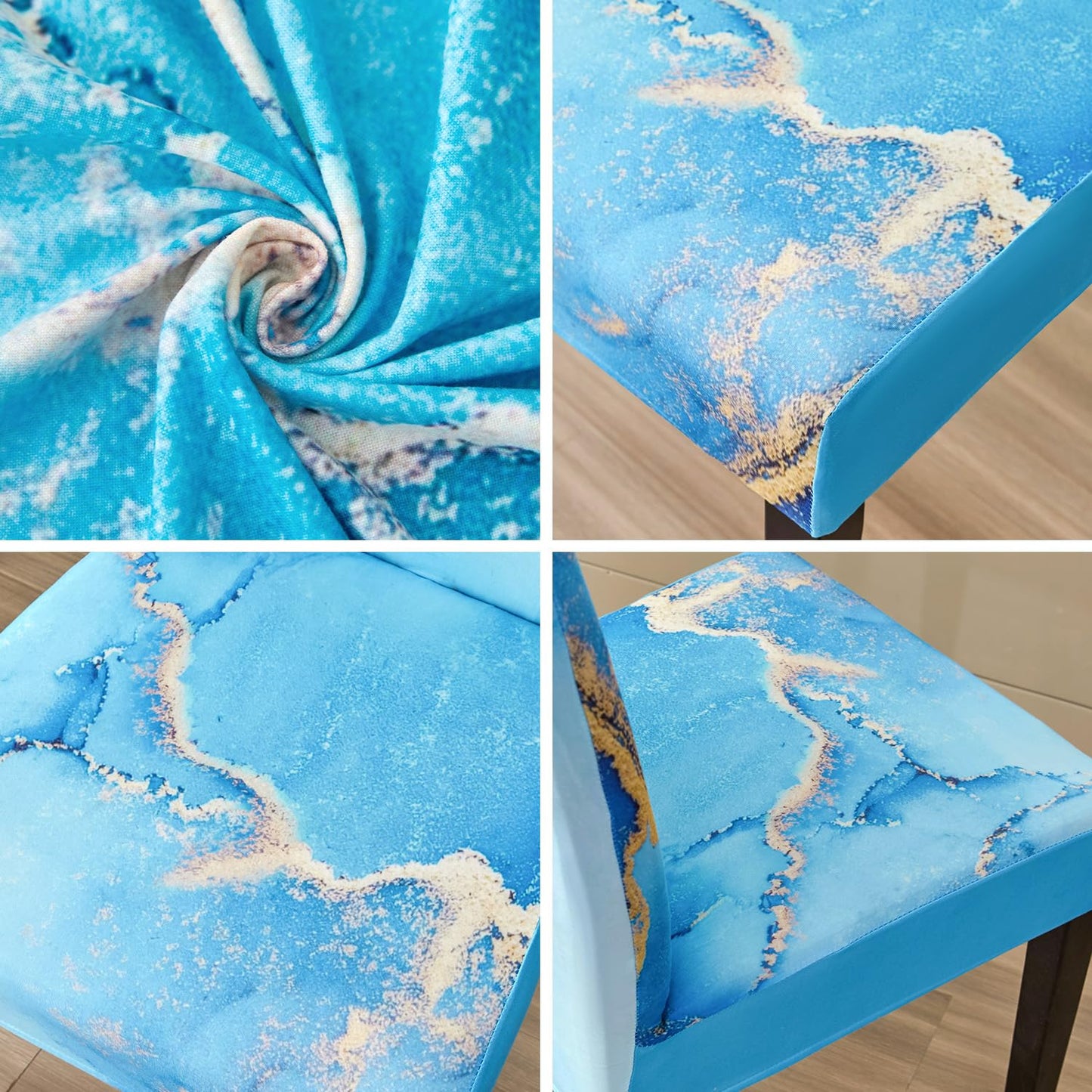 JQinHome Ink Art Painting Chair Covers for Dining Room Set of 6, High Stretch Removable Washable Parsons Chair Slipcover for Home Party Hotel Wedding Ceremony (Blue Marble,6PCS)