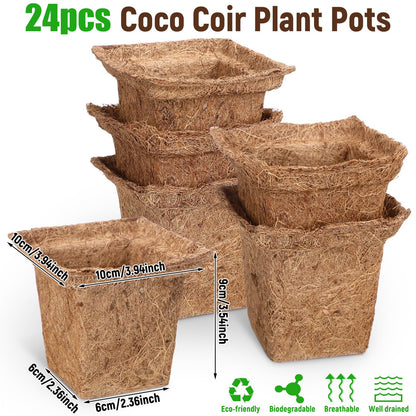 RimCereal 24pcs Coco Coir Plant Pots Biodegradable Seed Starter Cups, Coco Peat Seedling Cups Plant Nursery Cup Organic Coir Peat Pots for Seedlings, Herbs, Indoor/Outdoor Gardening