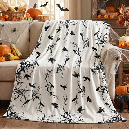 Horaldaily Halloween Flannel Blanket Throw, Crow Tree Soft Fuzzy Plush Cozy Fleece Blankets for Couch Sofa Bed Lounging, Ideal Gifts for Kids Adults Wife Self, 50x60
