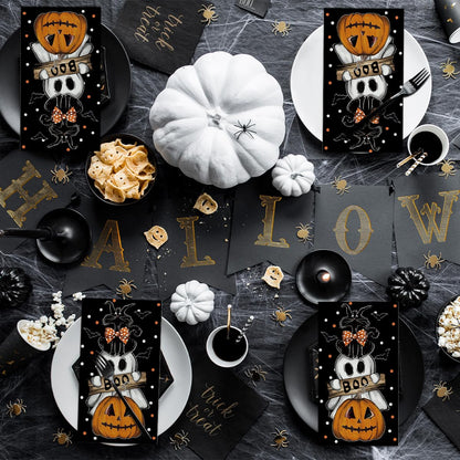 Horaldaily 100 Halloween Disposable Paper Decorative Guest Napkins, Orange Jack-O-Lantern Pumpkin Dots Ghost Cat Hand Towel for Party Lunch Dinner Kitchen Bathroom