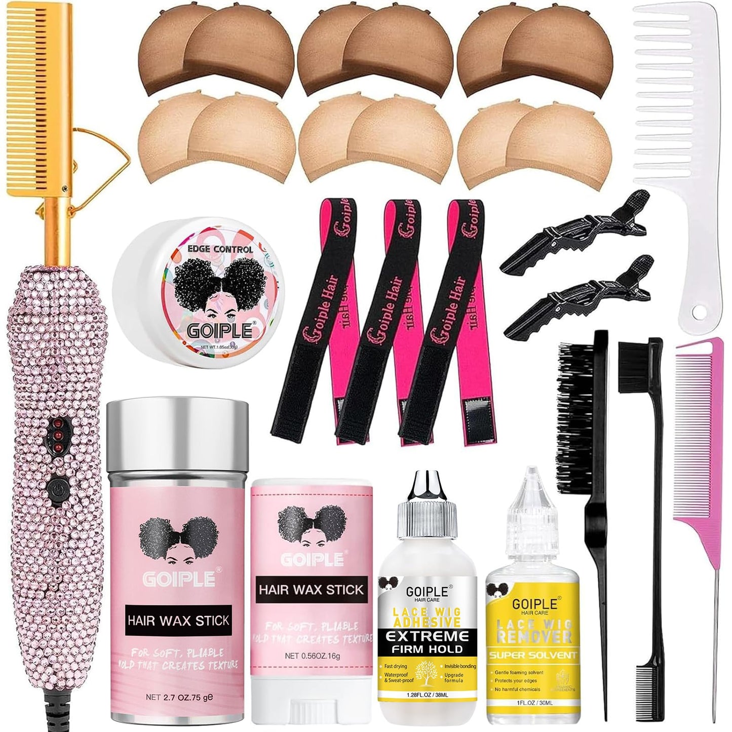 Electric Hot Comb Hair Straightener, Deluxe Electrical Straightening Comb Curling Iron for Natural Black Wigs, Hot Comb Electric for Wigs Pressing Combs with Wig Glue Melting Spray Hair Wax Stick