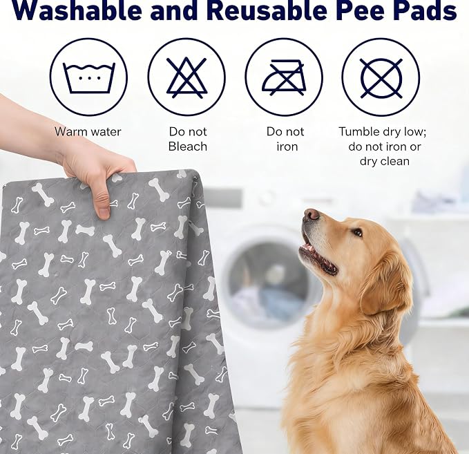 Puppy Pads with Pheromones, Washable Pee Pads for Dogs Potty Training, Reusable Dog Mat with Pet Hair Removal Gloves for Playpen, Crate, Whelping Box (Blue,L)