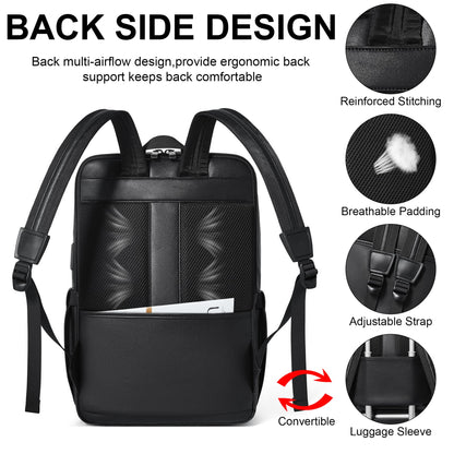 Shrrie 16 inch Vegan Leather Laptop Backpack with USB Charger,Smart Computer Backpack for Men and Women Business,Work,Office,College