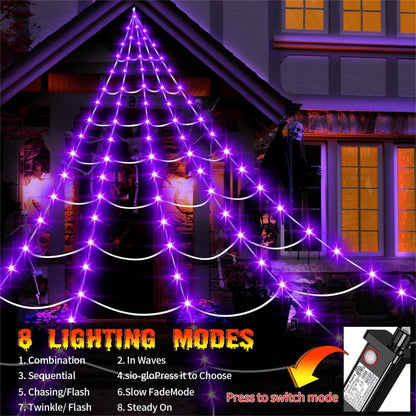 uesreaxy Halloween Decorations Outdoor, 250LED 23x18 FT Giant Spider Web with Purple Lights, Lighted Triangular Black Spider Web with Sturdy Wire, Waterproof, Timer, 8 Modes for Yard Halloween Décor