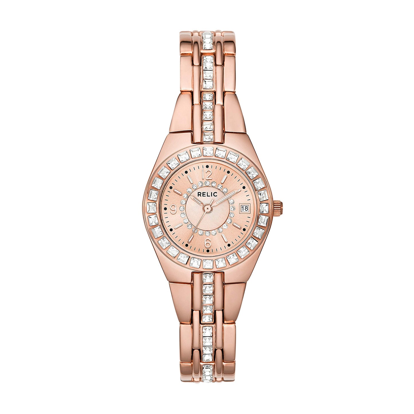 RELIC by Fossil Women's Queen's Court Three-Hand Date Rose Gold Stainless Steel Bracelet Dress Watch (Model: ZR12163)