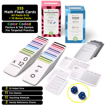 Think Tank Scholar 335 Multiplication & Division Flash Cards (Award Winning) 1 Fact Per Card with Visual Aids – All Facts 0–12 + Dice, Games & Charts – Grades 2–6, Homeschool & Classroom Learning