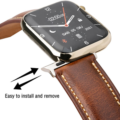 Gomvadr Leather Bands Compatible with Apple Watch Band 44mm 45mm 46mm, Oil Wax-tanned Leather Strap for Mens Apple Watch Series 11 10 9 8 7 6 5 4/SE3 (Tan/Silver Buckle/Contrast Stitch)