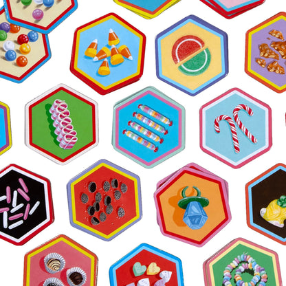 eeBoo: Memory & Matching Game- Candy- 18 Hexagon-Shaped Illustrated Matching Pairs, Sweets Themed, Concentration Tile Game, Kids Age 3+, 1-4 Players