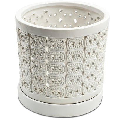 DESQUIGGLE White Ceramic Orchid Planter, 6 Inches Wide, Large Orchid Pots with Holes for Indoors Or Outdoors with Swirl Cut Out Pattern, Orchid Gifts