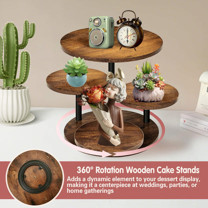 NANXITU 4 Tier Cupcake Tower Stands for 50 Cupcakes,360° Rotatable Round Cup Cake Stand with Tiered Tray,Farmhouse Wooden Dessert Table Display Stands for Wedding Birthday Baby Shower Tea Party