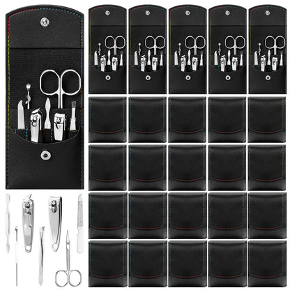 Geosar 50 Set Travel Manicure Kit Nail Clippers Pedicure Professional Nail Care Tools Stainless Steel Grooming Set with Portable Travel Case Gifts for Mother Father Men Women(7 in 1,Black)