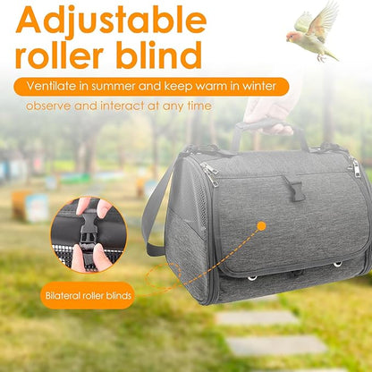 Bird Carrier Bird Travel Cage with Standing Perch Mesh Travel Bag with Clear Windows Lightweight and Portable Parrot Carrier Parakeet Cage for Hiking Camping