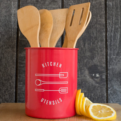 Now Designs Powder-Coated Steel Utensil Crock,Red, 5x6 inches