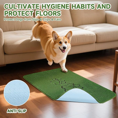 Homimp Washable Pee Pads for Dogs, 2 Pack Super Absorbent Reusable Puppy Pads,Green Long Wool Fake Grass for Potty Training, Upgrade Non-Slip and Leak-Proof,Floor,Couch,Bed and Crate,Green 34"×72"