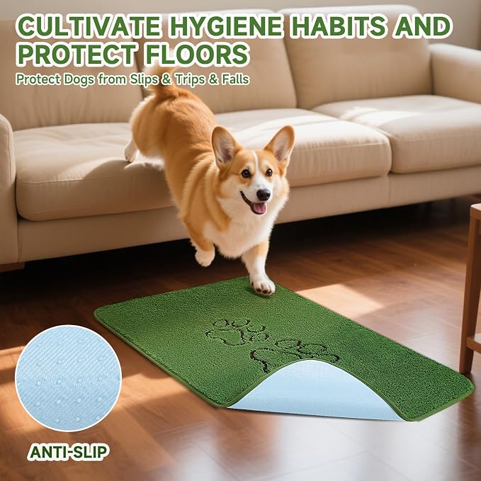 Homimp Washable Pee Pads for Dogs, 2 Pack Super Absorbent Reusable Puppy Pads,Green Long Wool Fake Grass for Potty Training, Upgrade Non-Slip and Leak-Proof,Floor,Couch,Bed and Crate,Green 45"×48"