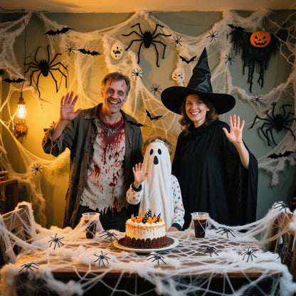 2200 Sqft Super Stretch Cobwebs with 100 Fake Spiders 24 Bats, 21.16 oz Halloween Spider Webs Decorations, DIY Spooky Spider Cotton Webbing for Outdoor Indoor Yard Garden Haunted House Party Supplies