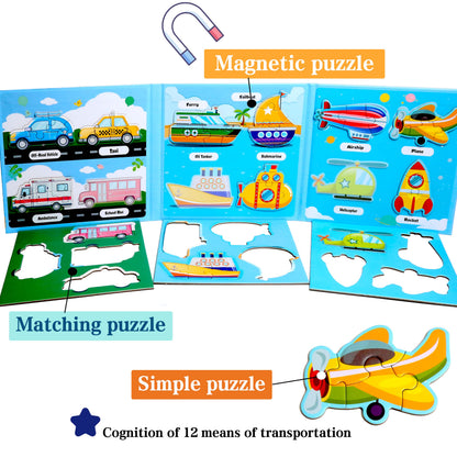 Magnetic Puzzles for Kids Ages 1-3, Travel Toddler Puzzles Ages 2-4 Year, Space Car Activities Toy for Boys & Girls 3-5 yo - Learning Magnet Gift for Road Trip
