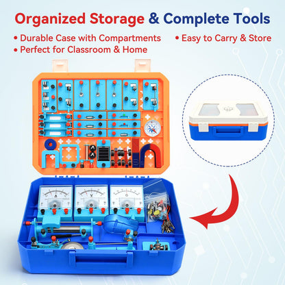 Ransanx 79 PCS Electricity and Magnetism Kit for Kids Age 8-16, STEM Science Magnet Experiment Kit with Magnetic Car, Hand Crank Generator, Physics Lab Circuit Board for Students Learning