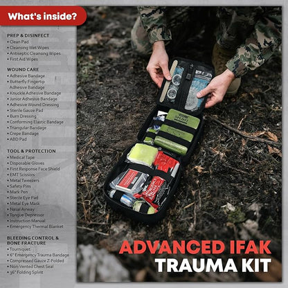 Advanced Trauma First Aid Kit - Emergency Camping Gear with Tourniquet Kit, Compression Bandage, 36" Splint | Portable Survival Gear for Outdoor, Home, Camping- Gift for Husband Dad and Wife-Black