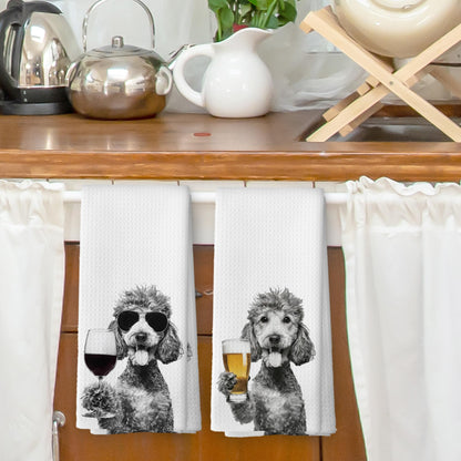XPH Funny Poodle Wine Bar Kitchen Dish Towels, Poodle Lovers Gifts, Dog Mom Dad Lover Gifts for Women Men Hand Towels Kitchen Tea Towel Decorations, 16x24inch Set of 2