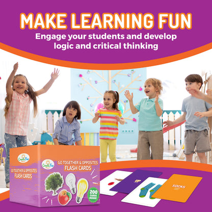 200 Go Together and Opposites Flash Cards Set, Photo Cards with 7 Educational Language Matching Games for Speech Therapy, ESL, ELL, Autism, Dementia, Seniors, and School Learning Kids Ages 3,4,5,6