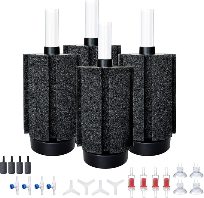 ALEGI 4pcs Large Aquarium Sponge Filter with Suction Cups, Check Valves for Breeding Fry Betta Shrimp Fish Tank ((Upgrade) 20-50 Gal 4 Pcs)