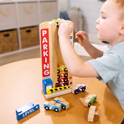 Melissa & Doug Stack & Count Wooden Parking Garage with 10 Cars