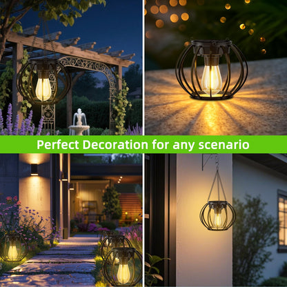 Ddlisu 2 Pack Solar Lanterns Outdoor Waterproof, Upgraded Metal LED Lanterns, Warm Light, Auto On/Off, Brighter Hanging Solar Lantern for Yard Patio Pathway Porch Garden Decor (Pumpkin)