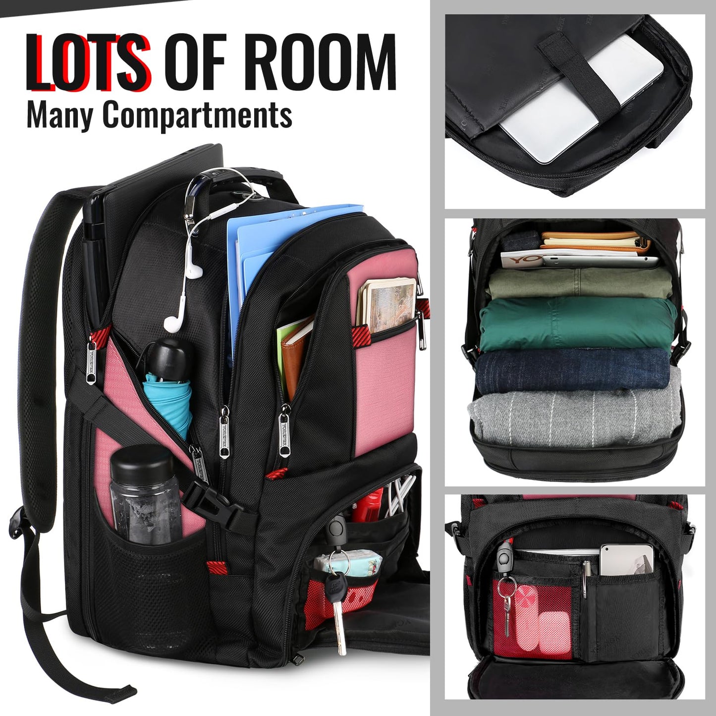 YOREPEK Large Backpack for Men, Extra Large Laptop Backpacks for Men Women, Water Resistant Travel Backpack Airline Approved Business Work Bag Fits 17 Inch Computer, Black