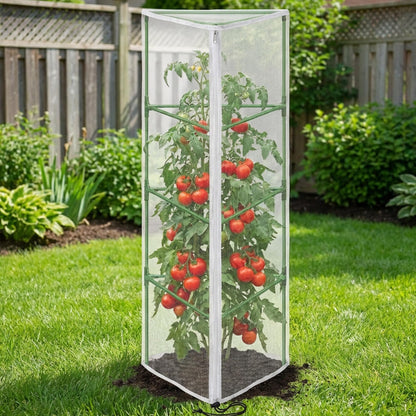 2 Pcs Garden Bird Netting for Triangle Plant Cage, 59" x 20" x 20" Tomato Cage Garden Net Cover with Zipper, Tomato Trellis Insect Bird Barrier Protection Mesh for Vertical Climbing Plant Vegetable