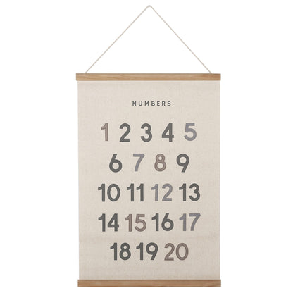 Bon et Beau 16 x 24 Inch Embroidered Number Poster Framed with Wood Hanger - Neutral Gray Wall Décor for Boys Nursery, Bedroom, Playroom, Toddler and Kids Room