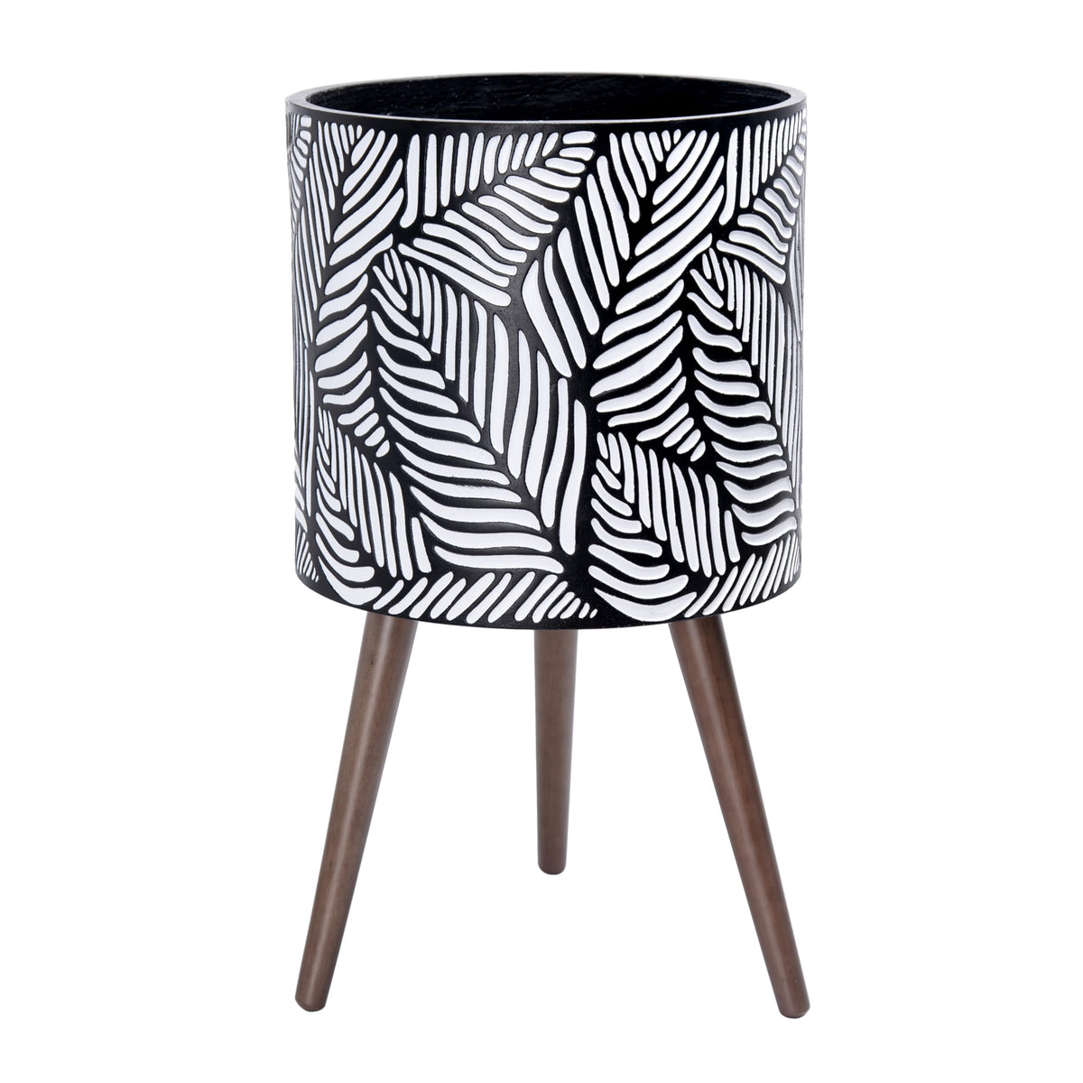D'vine Dev 14 Inch Planter Pot with Stand, Mid-Century Tall Plant Pot with Legs for Indoor Plants, X-Large, White/Grey, 88-L-D-7