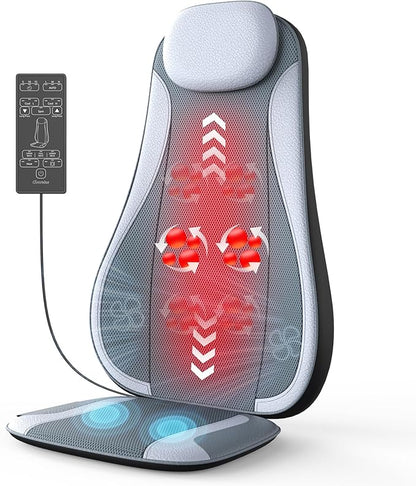 Shiatu Back Massager with Heat, Kneading Rolling Vibration Chair Massager for Deep Tissue Pain Relief, Massage Chair Pad for Home & Office, Ideal Gift for Dad & Mom