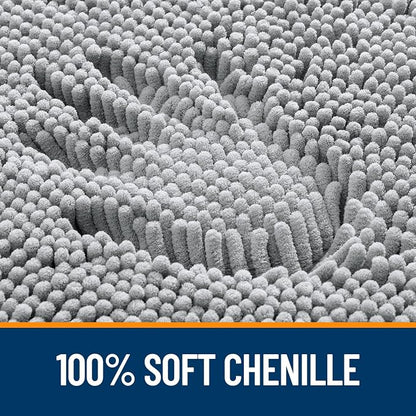 OLANLY Toilet Rugs U-Shaped 24x20, Extra Soft Absorbent Chenille Contour Bathroom Rugs for Toilet, Dry Quickly, Machine Washable, Non-Slip Bath Mat, Light Grey