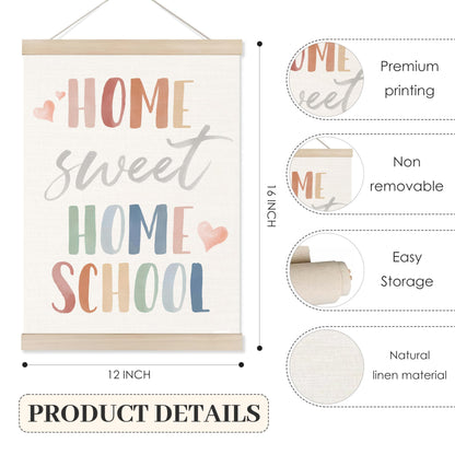Koesus Home Sweet Homeschool Wall Art Poster Hanger Frame 12x16 Inch, Boho Educational Canvas Pictures Prints Framed Wall Decor for Homeschool Classroom Toddler Kids Room Bedroom Nursery