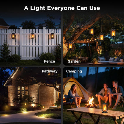 Hompavo Gen2 Solar Lanterns Outdoor Lights with Ultra-Real Flame, 2 Charging (USB/Solar) & 4 Modes - Waterproof Decorative Hanging/Table Lights for Pathway Yard Patio Garden Decor Gifts for Women, 2