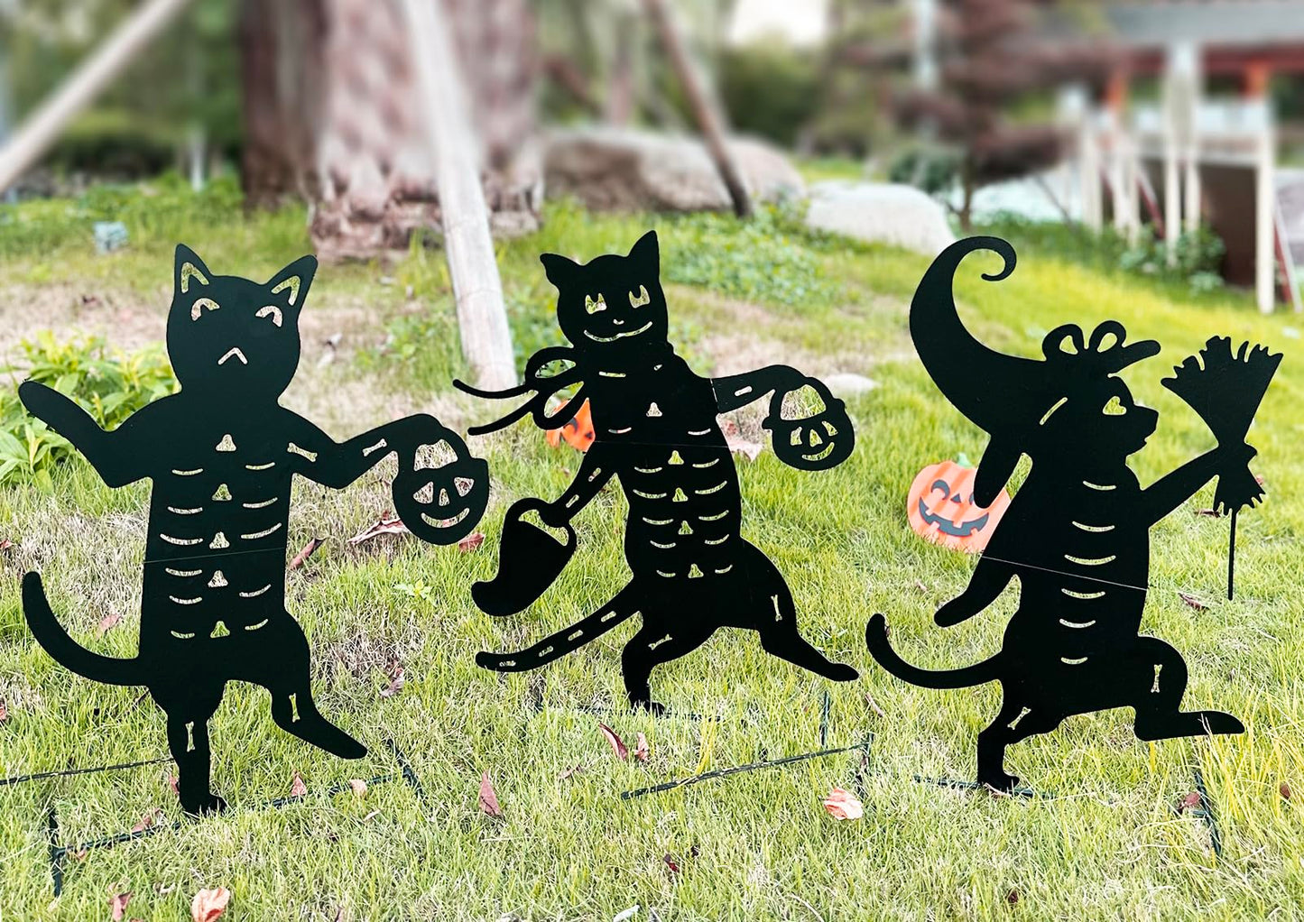 Yhthoha Metal Halloween Black Cat Garden Stakes Decorative, 3 Pack Scary Cat Halloween Yard Stakes Black Cat Silhouette for Home Yard Indoor and Outdoor Halloween Decorations.(Big)